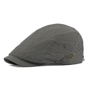 Lightweight grey jacquard flat cap with breathable texture for outdoor sun protection