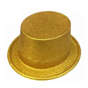 Elegante cilindro dorato glitterato per spettacoli di magia e feste in maschera
