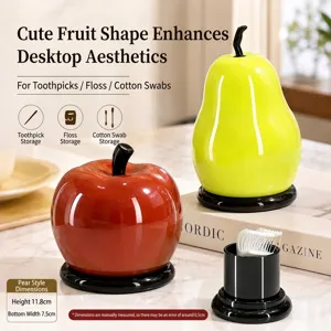 Cute fruit shaped toothpick and cotton swab holder in apple and pear designs
