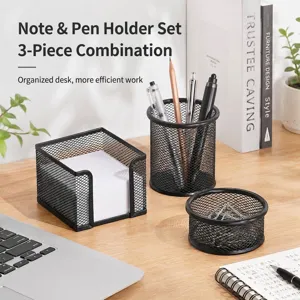 Professionelles 3-teiliges Schreibtisch-Organizer-Set aus schwarzem Metalldrahtgeflecht