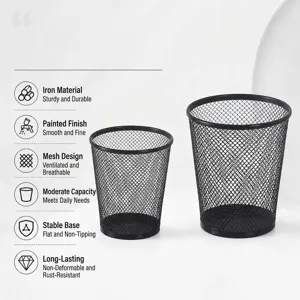 Black metal mesh desktop storage basket and pencil holder for office desk organization