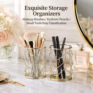 Nordic gold metal wire makeup brush and pen holder for vanity organization