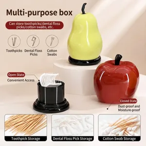 Fruit shaped apple and pear toothpick dispenser for cotton swabs and floss picks