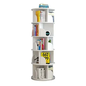 5-tier white rotating cylindrical bookshelf for children's books and toy storage