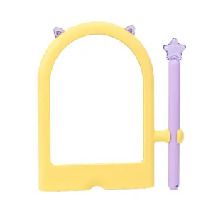 Cute yellow arch desktop makeup mirror featuring a purple star wand and cat ears decor