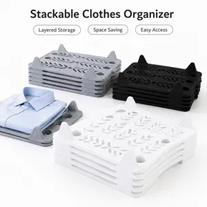 Stackable plastic clothes organizer folding boards for closet storage and organization
