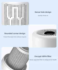 Vue détaillée du purificateur d'air avec trous d'aspiration, coins arrondis et filtre HEPA