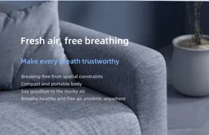Détail de purificateur d'air portable avec texte promotionnel air pur.
