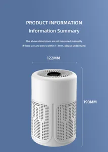 Vue détaillée du purificateur d'air blanc avec dimensions : 122 mm de large et 190 mm.