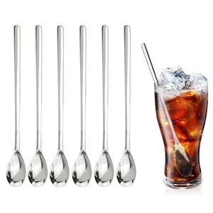 Juego de 6 cucharas de acero inoxidable de mango largo de 22,8 cm para mezclar
