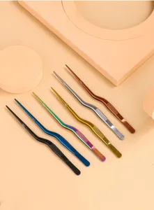 Pinzas de cocina profesionales de acero inoxidable, pinza de chef curvada para platos.