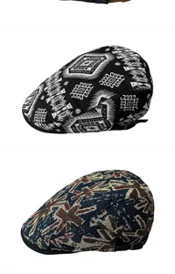 Detailed view of jacquard woven ivy caps featuring vintage and geometric patterns.