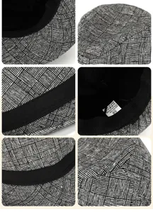 Detailed view of British plaid fedora showing fabric texture and wash label