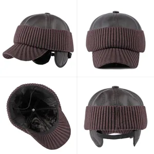 Warmer Herren-Winterhut aus PU-Leder mit Ohrenklappen und dickem Fleecefutter, Mehrwinkelansicht