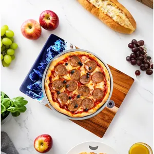 Acacia wood cutting board with blue epoxy resin ocean wave design for deli and food serving