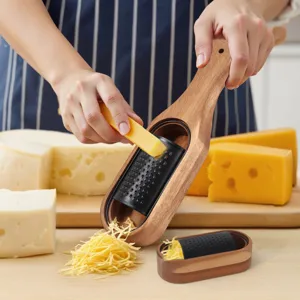 Stainless Steel Cheese Grater With Acacia Wood Storage Box Multi Functional Vegetable Shredder Zester Kitchen Manual Grinding Tool