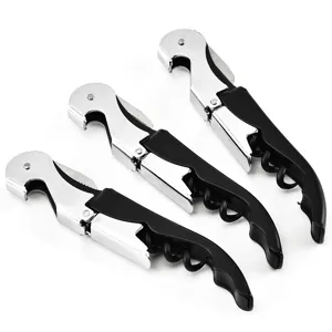 Set of three multifunctional waiter's corkscrews for opening wine bottles
