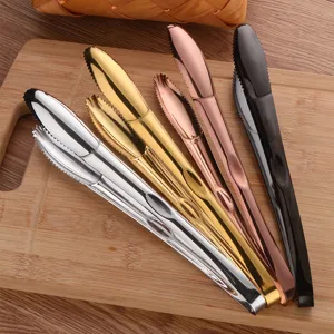 Pince à Nourriture en Acier Inoxydable Multi-usage pour Steak Barbecue Pain Antidérapante Poli Miroir Outil de Cuisine