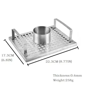 Detail view of stainless steel chicken roaster rack with precise dimensions and weight