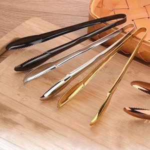 Pinces de cuisine en acier inoxydable haut de gamme pour barbecue, en or, noir et argent