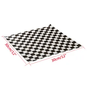 Detailed 30x30cm view of black and white checkered greaseproof wax paper for food