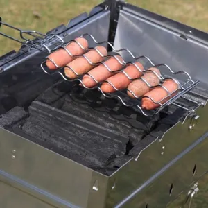 Panier à grillade pour saucisses en acier inoxydable, pince en fil pour hot-dogs.