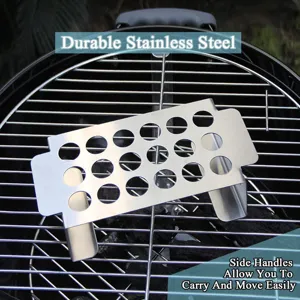Detail of durable stainless steel 18-hole BBQ grill rack with side handles for move
