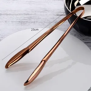 Pince de cuisine en acier inoxydable or rose de 23 cm pour barbecue et service