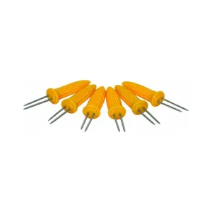 Gelbe Maiskolbenhalter in Maisform mit scharfen Doppelzinken aus Edelstahl im Set.