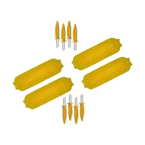 Robustes Set aus 4 Maiskolbenschalen und 8 Maiskolbenhaltern aus Edelstahl für Grillpartys.