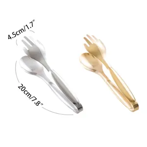 Stainless steel food tongs in gold and silver finishes with size markings 20cm x 4.5cm