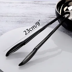 Pince de cuisine en acier inoxydable noir de 23 cm pour servir steaks et barbecues
