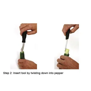 Stainless steel pepper corer kitchen tool for easy jalapeño seeding and vegetable prep.