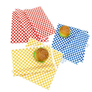 Food-grade checkered greaseproof wax paper sheets for burger and snack packaging