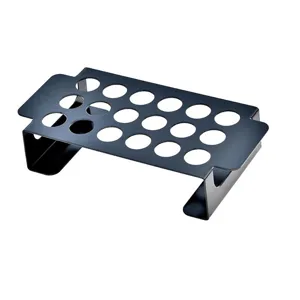 Detail view of a black non-stick 18-hole stainless steel BBQ grill rack for peppers