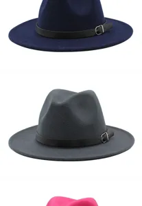 Cappelli fedora classici con dettaglio fibbia in blu navy e grigio per l'autunno inverno.