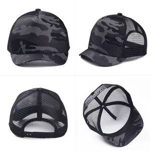Breathable camouflage mesh trucker hat with short brim for men and women outdoor sports