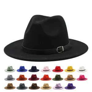Cappello Fedora Jazz Unisex in Stile Britannico Con Fibbia della Cintura Cappello in Feltro a Tesa Larga Autunno Inverno