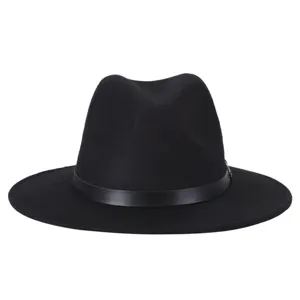 Cappello fedora classico nero con fascia decorativa in similpelle e tesa larga elegante