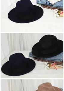 Vista dettagliata della trama dei cappelli fedora in lana a tesa larga in vari colori