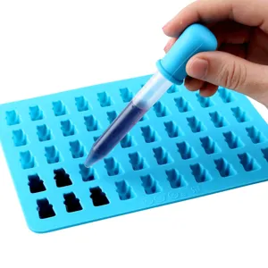 Silikon Bär Schokoladenform Mit Pipette Fondant Gummibärchen Eiswürfelform Backformen Hausgemachte DIY Süßigkeiten Küche Werkzeuge