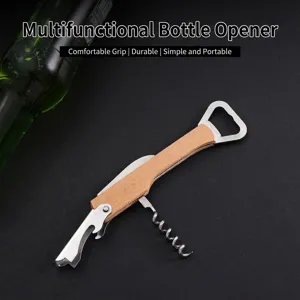 Multifunktionaler Buchenholz Edelstahl Kellnermesser Flaschenöffner Holzgriff Wein Bier Öffner Folienschneider Bar Werkzeuge