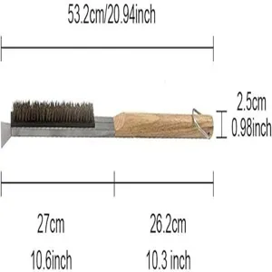 Pizza oven brush with wooden handle and scraper, total length dimensions 53.2cm detail