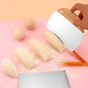 Stainless Steel Dough Scraper With Wood Handle 14cm Scale Square Semi-circular Baking Tool Wavy Potato Cutter Kitchen Gadget Flour Knife