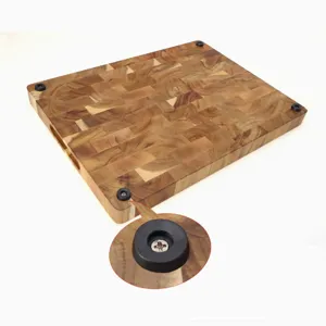 Premium acacia wood end grain cutting board with non-slip rubber feet for kitchen use