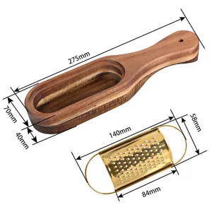 Gold titanium plated stainless steel cheese grater with stylish wooden storage base box