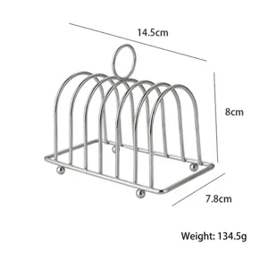 Stainless steel toast rack with 6 slots and top handle, dimensions 14.5x8x7.8cm