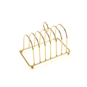 Elegant gold-plated stainless steel toast rack with 6 slots and a convenient ring handle.