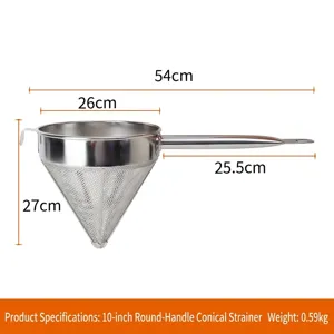 Colino conico professionale in acciaio inox da 10 pollici con manico, peso 0,59 kg