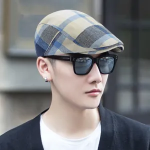 Coppola Vintage Britannica Plaid per Uomo Donna Casual Retro Newsboy Basco Regolabile all'aperto Berretto da Pittore in Misto Cotone Poliestere